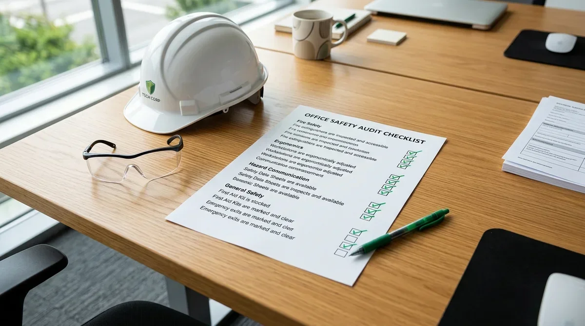 Ausgefüllte Checkliste für eine Gefährdungsbeurteilung auf einem Schreibtisch