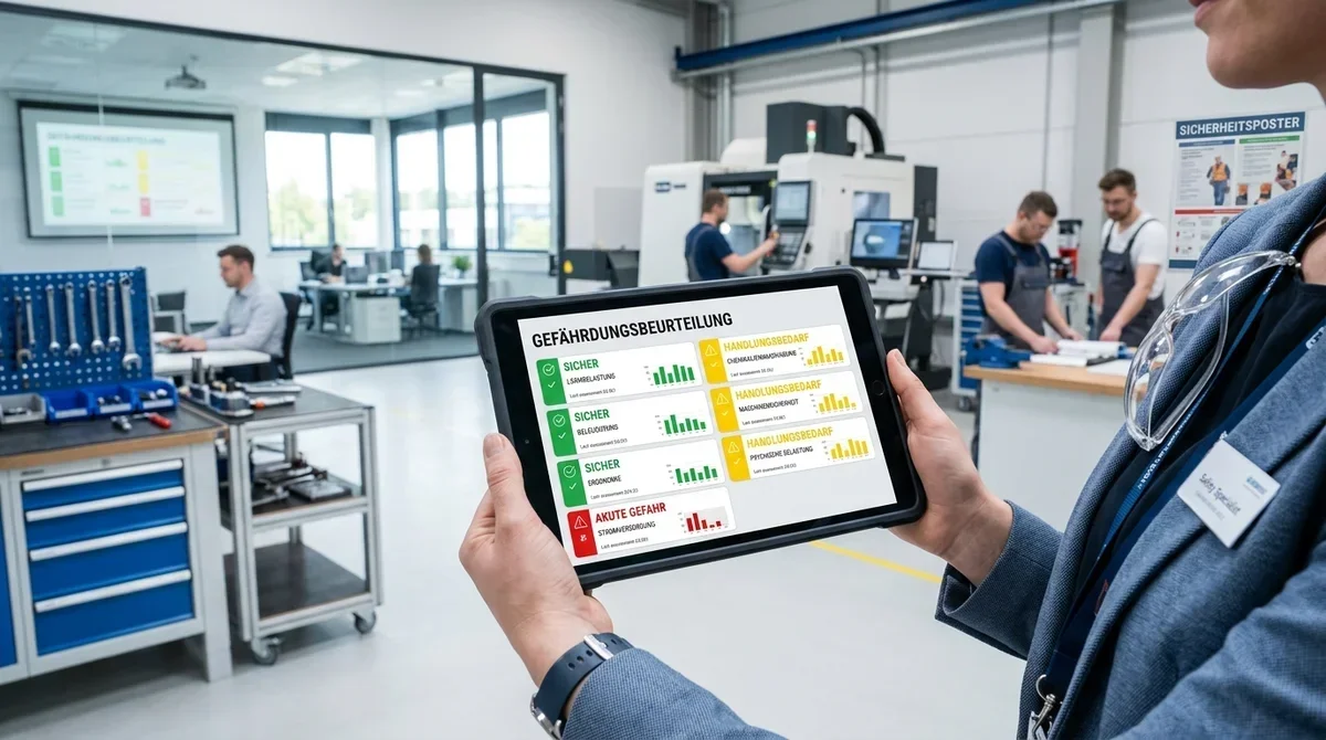 Digitale Gefährdungsbeurteilung auf einem Tablet mit Ampelsystem