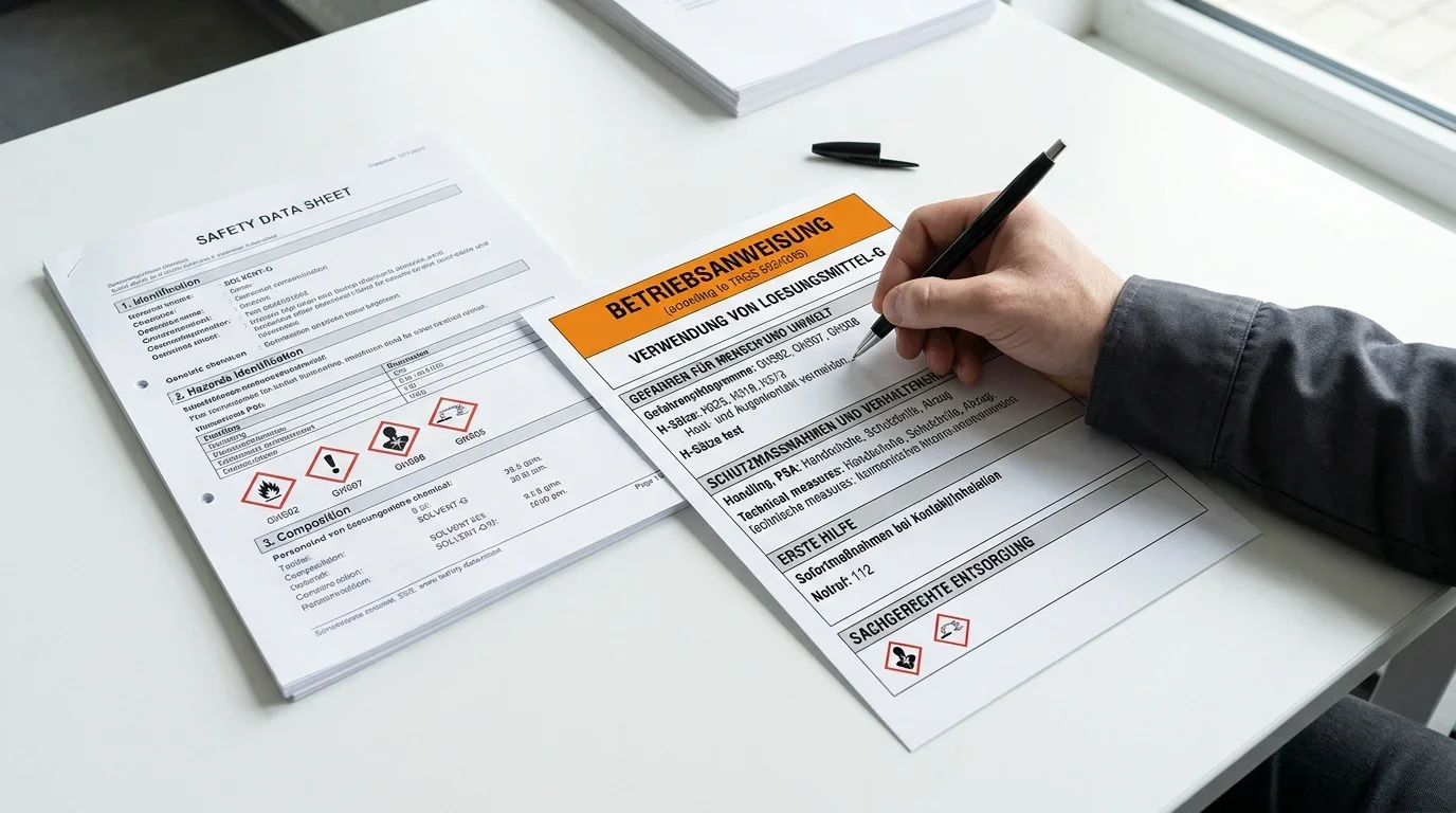 Workflow vom Sicherheitsdatenblatt zur fertigen Betriebsanweisung mit GHS-Symbolen