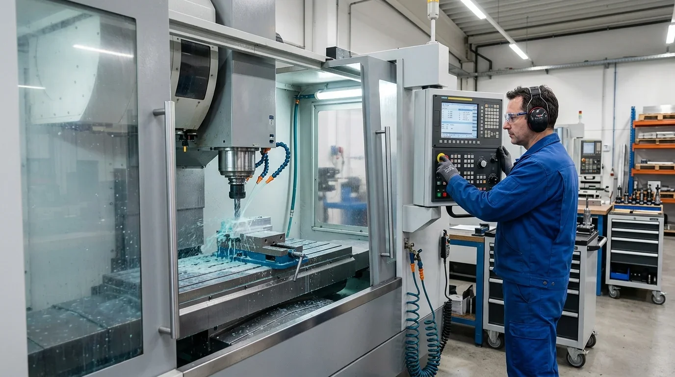 CNC-Fräsmaschine mit Schutzeinhausung und Kühlschmierstoff-System